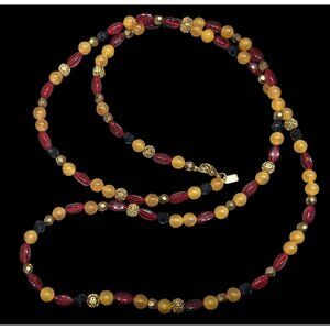 Vintage 1928 Red Yellow And Gold Tone Beaded Necklace